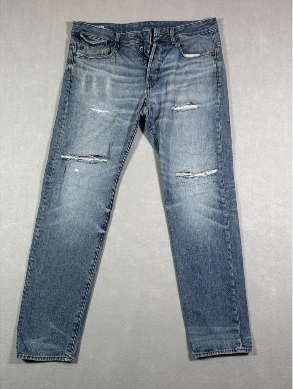 G-Star RAW Riban Tapered Blue Denim Jeans -Mens Distressed -Cotton- see descrip